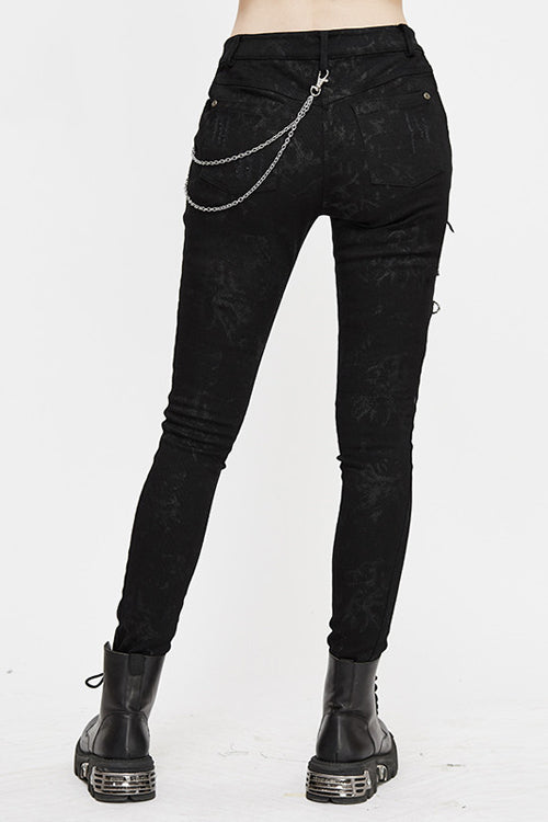 Black Punk Stretch Fitted Womens Pants With Zippper - Product - 7