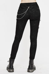 Black Punk Stretch Fitted Womens Pants With Zippper - Product - 7