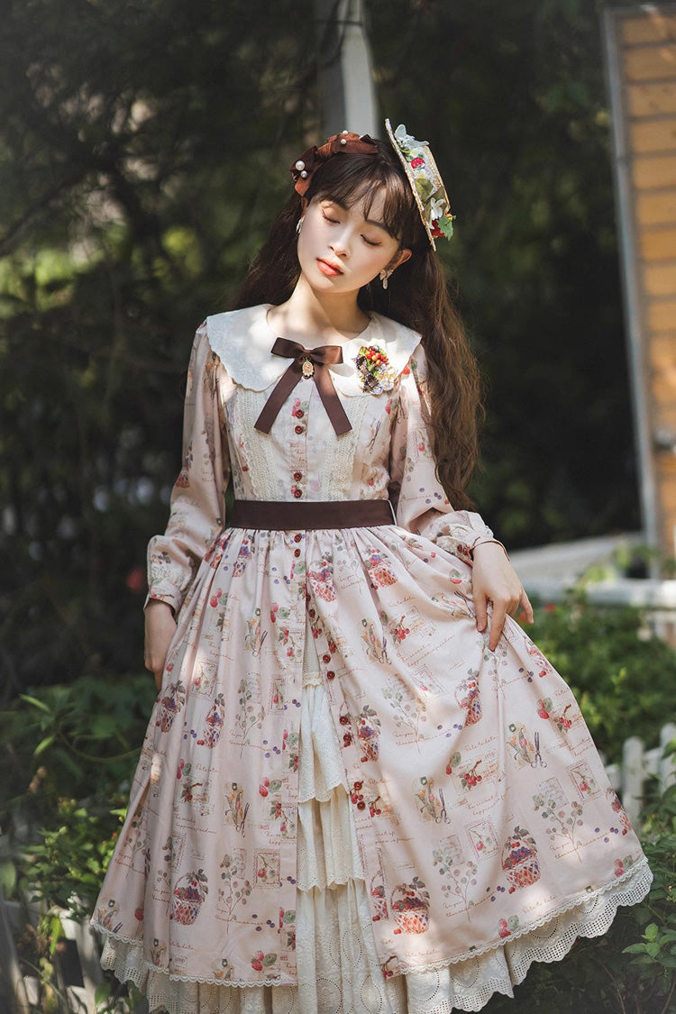 Forest Illustrated Book Long Lantern Sleeves Print Ruffle Sweet Lolita OP Dress 3 Colors - Product - 16