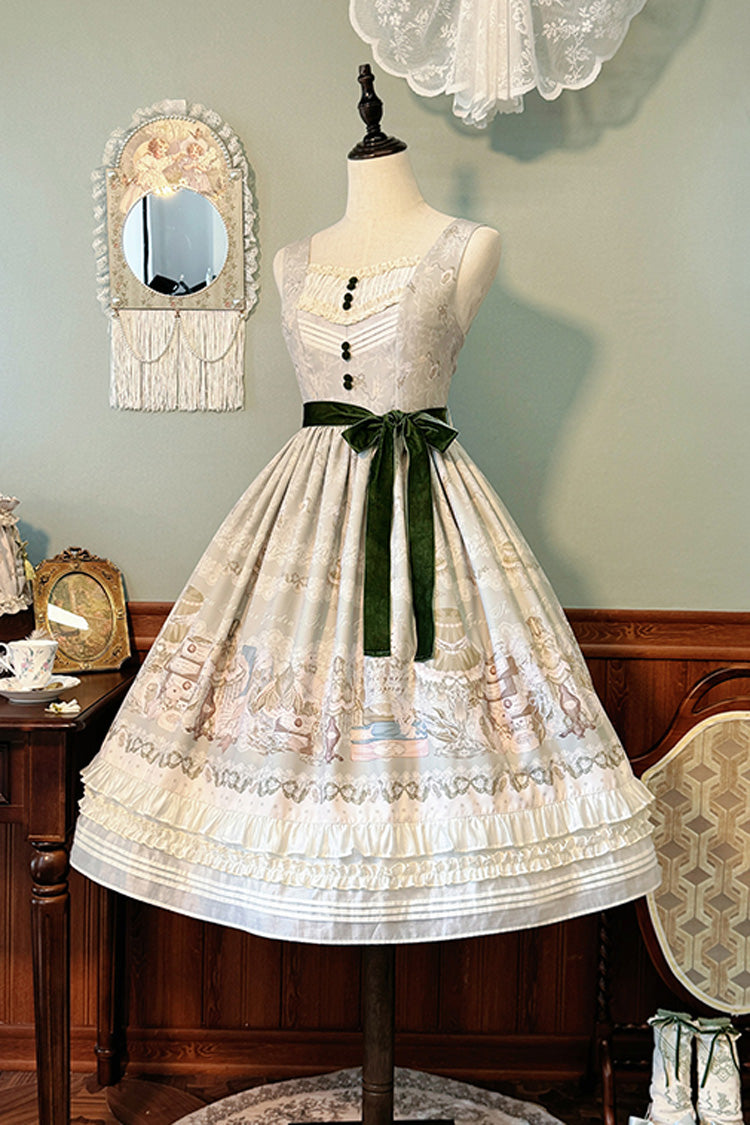 [Iris Study] V Collar Sleeveless Print Bowknot Lace Sweet Lolita Jumper Dress 2 Colors - Product - 11