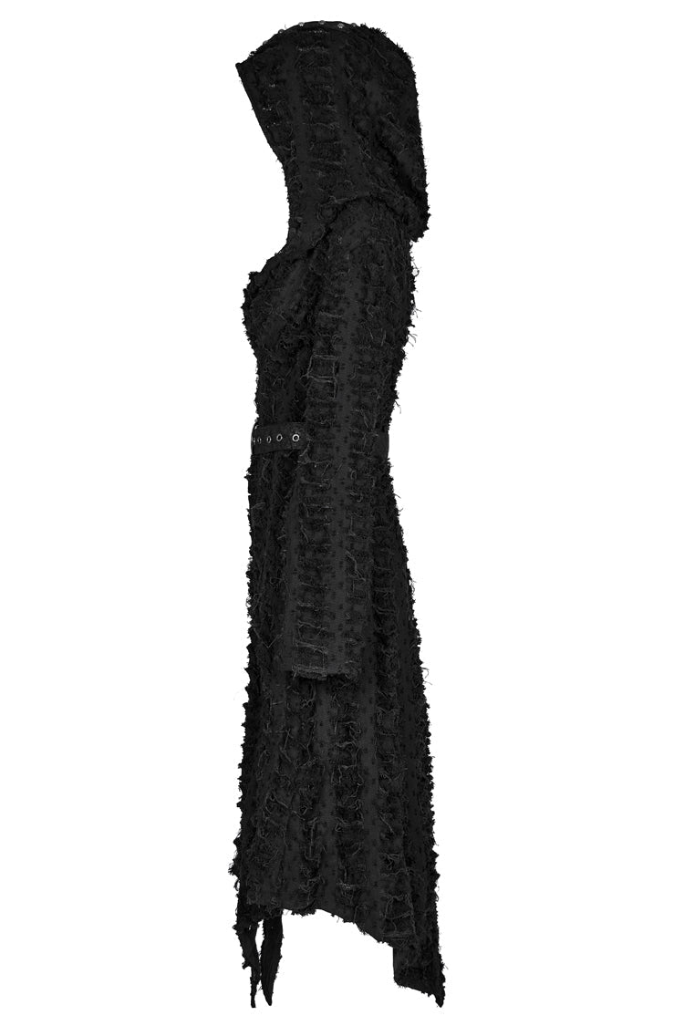 Black Irregular Hooded Women's Punk Long Coat - Product - 6