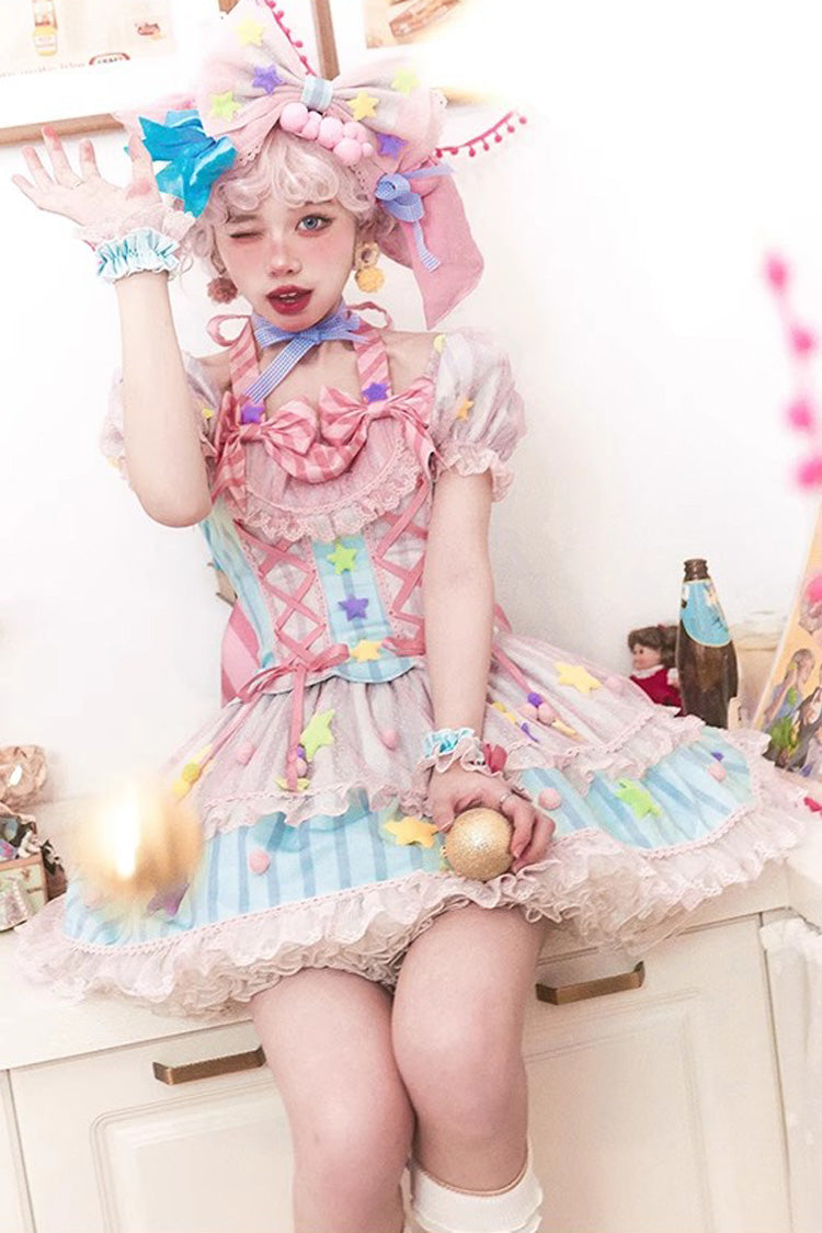 Pink [Sugar Magic] Print Ruffle Bowknot Lace Lace-Up Sweet Lolita Dress - Product - 7