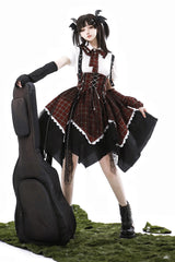 Black/Red [Soul Mantra] Plaid Print Irregular Sweet Lolita Strap Dress - Product - 8