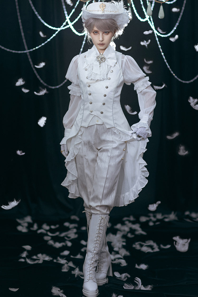 White Hidden Prejudice Never Fades Vintage Elegant Prince Handsome Ouji Lolita Coat - White - 5