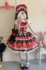 [Sweet Berry Tale] Strawberry Print Ruffle Bowknot Lace Sweet Lolita Jsk Dress 4 Colors - Product - 21