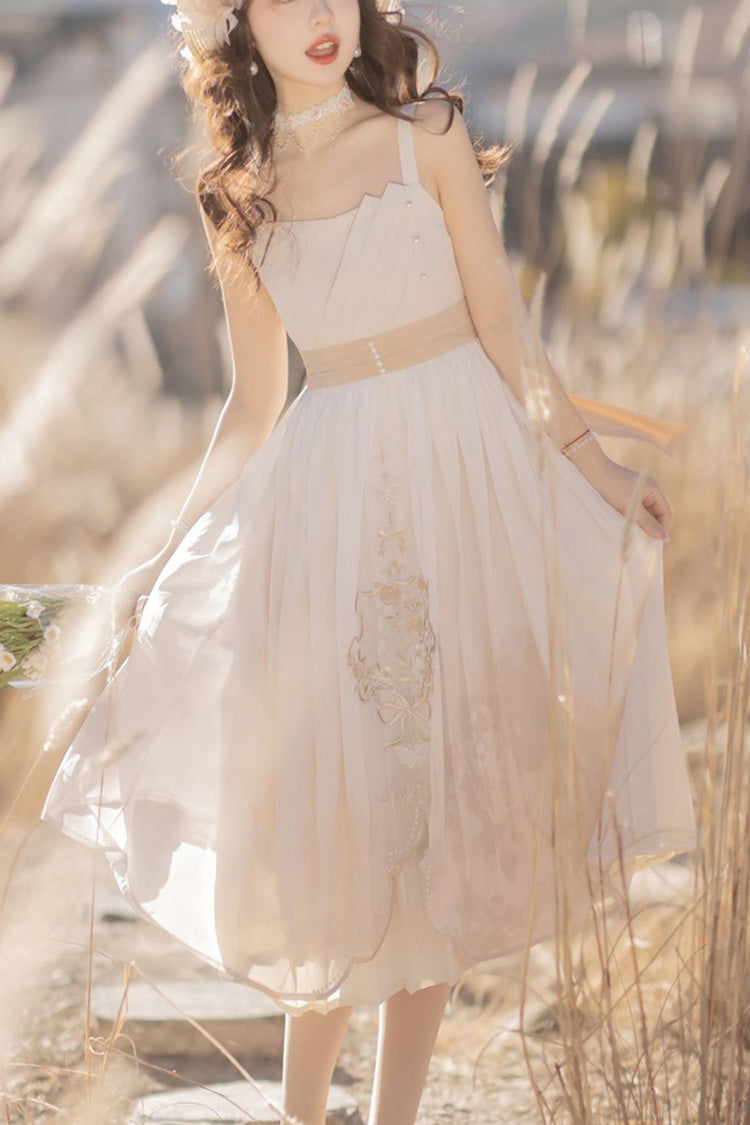White Chinese Style Bronzing Flower Embroidery Sweet Lolita Jsk Dress - White - 1