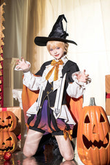 Black/Brown [Little Devil] Stand Collar Long Sleeves Gradient Print Ruffle Bowknot Gothic Prince Ouji Lolita Set - Product - 3
