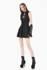 Black Sleeveless Cut-Out Cobweb Sheer Mesh Lace-Up Women's Punk Mini Dress - Product - 9