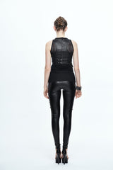 Black/Silver Hand Rubbed Leather Hasp Zipper Short Women's Punk Waistcoat - Product - 6