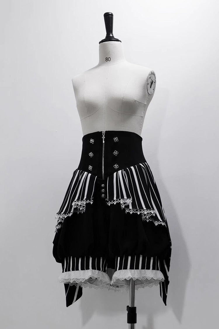 Black/White Wonderful Trick Stripe Print Lace Ouji Fashion Elegant Lolita Shorts - Product - 11