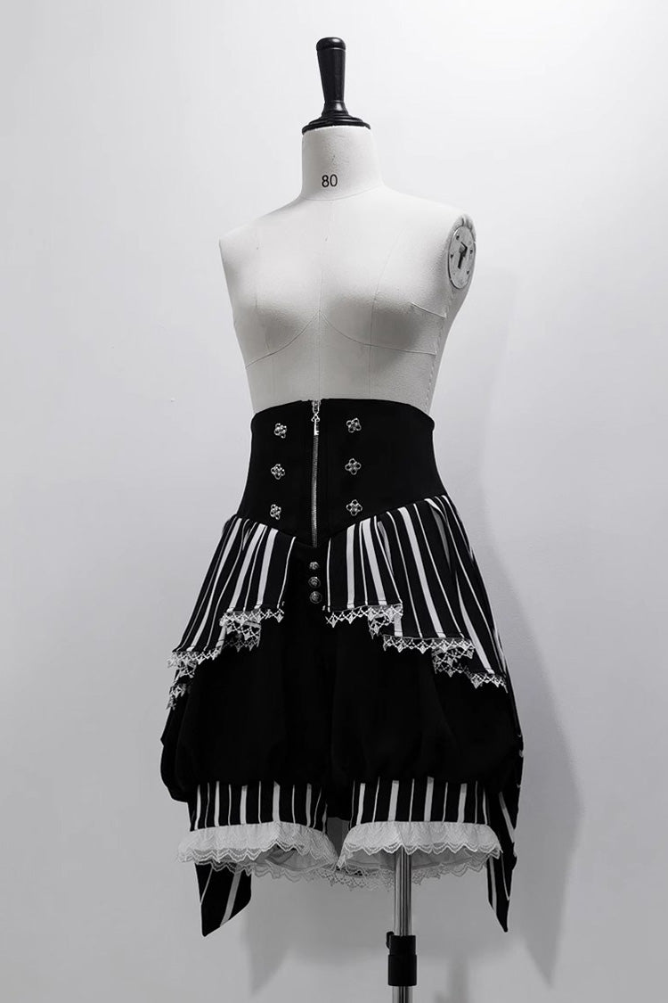 Black/White Wonderful Trick Stripe Print Lace Ouji Fashion Elegant Lolita Shorts - Product - 11