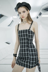 Plaid Print High Waisted Women's Punk Strap Dress 2 Colors - Product - 2