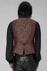 Red Punk Gorgeous V Neck Asymmetrical Relief Sculpture Jacquard Double Row Hand Seam Button Men's Vest - Product - 3