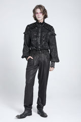 Black Floral Print Embroidery Men's Gothic Suit Pants - Product - 11