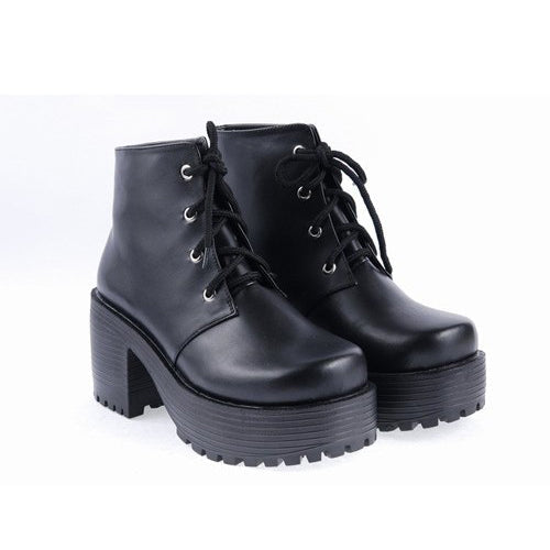 Black Patent Leather High Heels Platform Classic Lolita Shoes - Product - 2