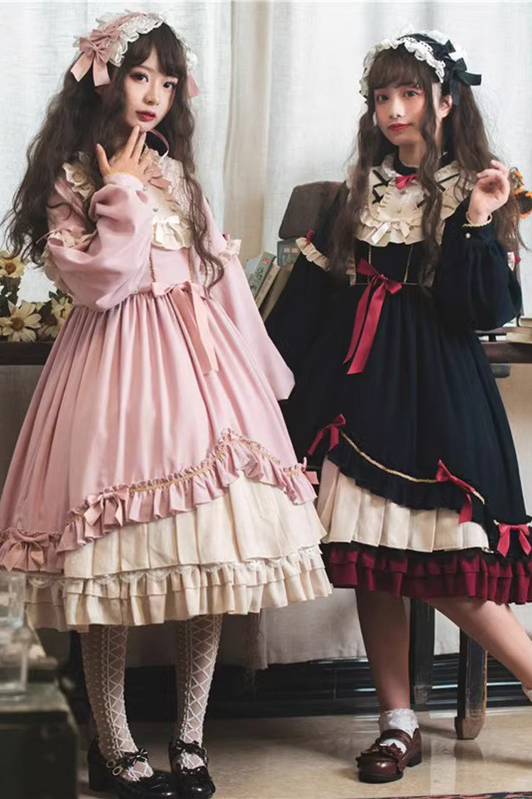 Blue Long Sleeves Ruffle Bowknot Daily Sweet Princess Lolita Dress - Product - 7