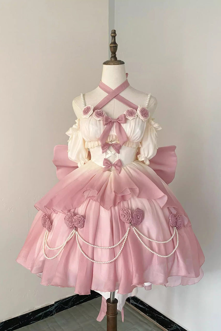 Gradient Pink Hanayome Hollow Bowknot Sweet Princess Lolita Dress - Pink - 1