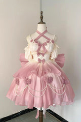 Gradient Pink Hanayome Hollow Bowknot Sweet Princess Lolita Dress - Pink - 1