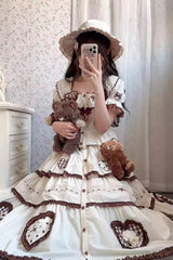 Ivory [Lovely Heart] Triple-Layered Ruffle Embroidery Bowknot Sweet Elegant Lolita Skirt - Product - 9