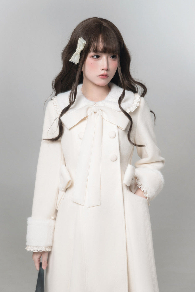 ホワイト [First Snow] 丸襟 長袖 リボン スウィートロリータ コート 商品画像