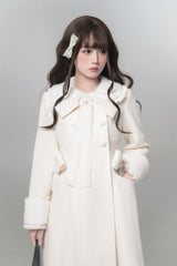 White [First Snow] Doll Collar Long Sleeves Bow Sweet Lolita Coat - Product - 8