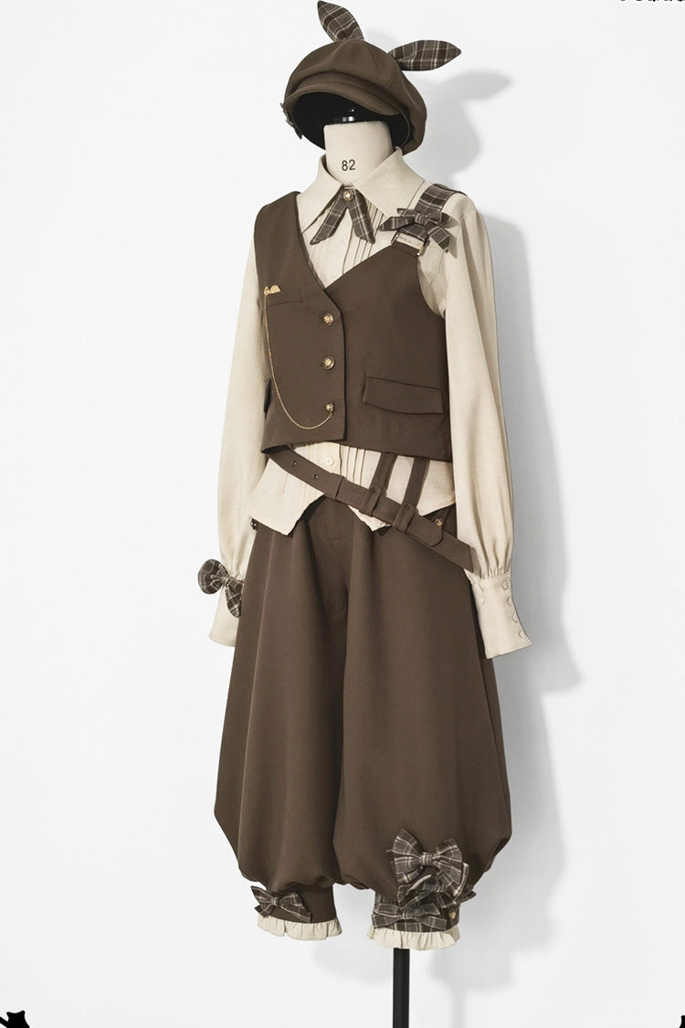Coffee Brown Cute and Handsome Secret Morning Post Series Ouji Lolita Vest - Product - 10