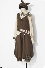 Coffee Brown Cute and Handsome Secret Morning Post Series Ouji Lolita Vest - Product - 10
