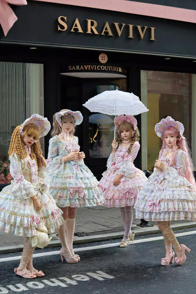 Purple [Candlelight Elegance] Long Trumpet Sleeves Multi-Layered Ruffle Bowknot Lace Sweet Elegant Lolita Dress - Product - 5