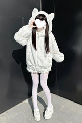 [Night Hunter] Cat Ear Long Sleeves Hooded Zippered Jirai Kei Coat 2 Colors - Product - 7