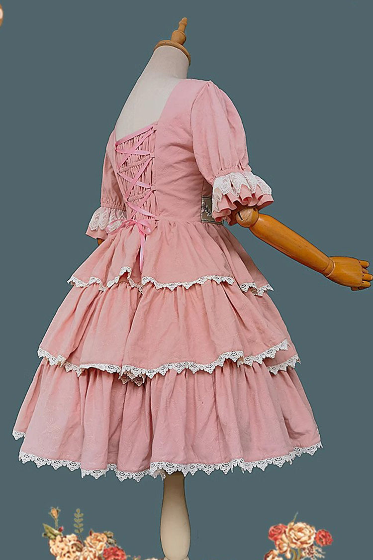 Tulip Print Embroidery Short Sleeves Multi-layer Sweet Elegant Lolita Jsk Dress 3 Colors - Product - 11