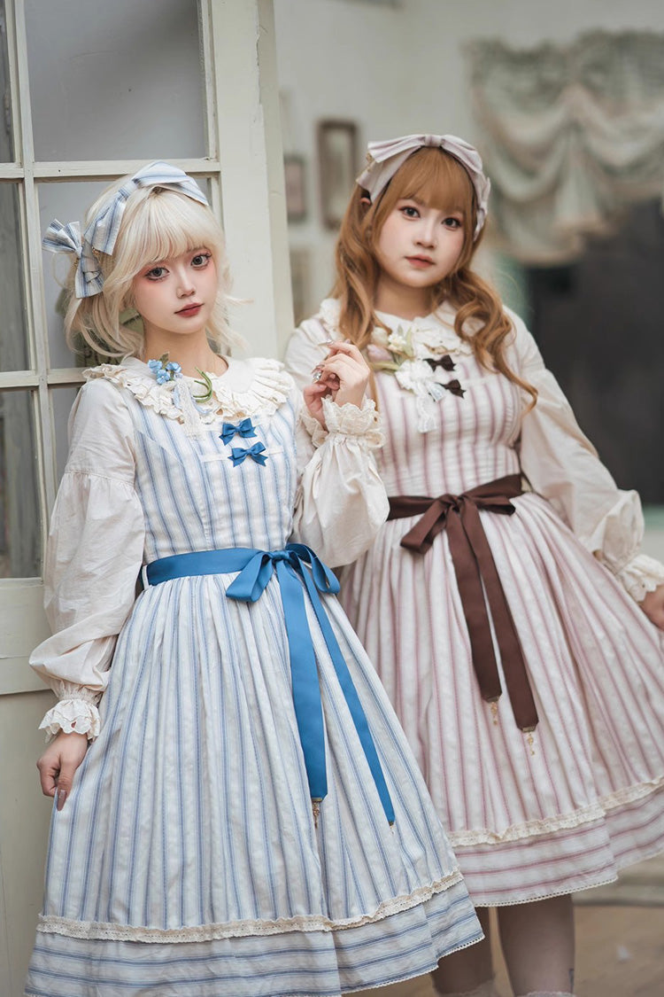 Forest Atlas Striped Print Bowknot Sweet Lolita Jumper Dress 3 Colors - Product - 2