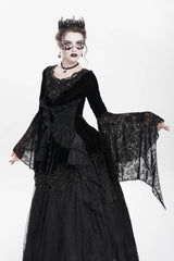 Black Long Sleeves Lace-Up Beaded Pleated Women's Gothic Blouse - Product - 11
