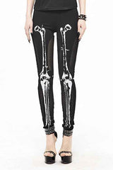 Black Punk Knit Skull Marrowbone Printed Leggings Womens Pants - Black - 1