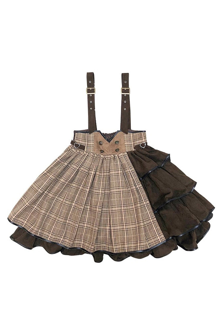 Brown Sherlock Detective Ruffle Color Matching Gothic Lolita Strap Skirt - Product - 2