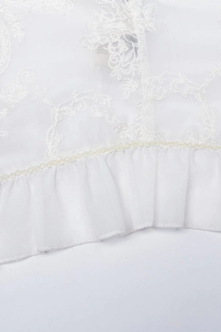 Stand Collar Long Puff Sleeves Embroidery Womens Gothic Blouse 2 Colors - Product - 15