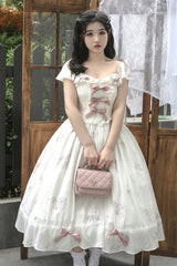 Rose Elegant Short Sleeves Print Ruffle Bowknot Sweet Plus Size Lolita Dress 2 Colors - Product - 5
