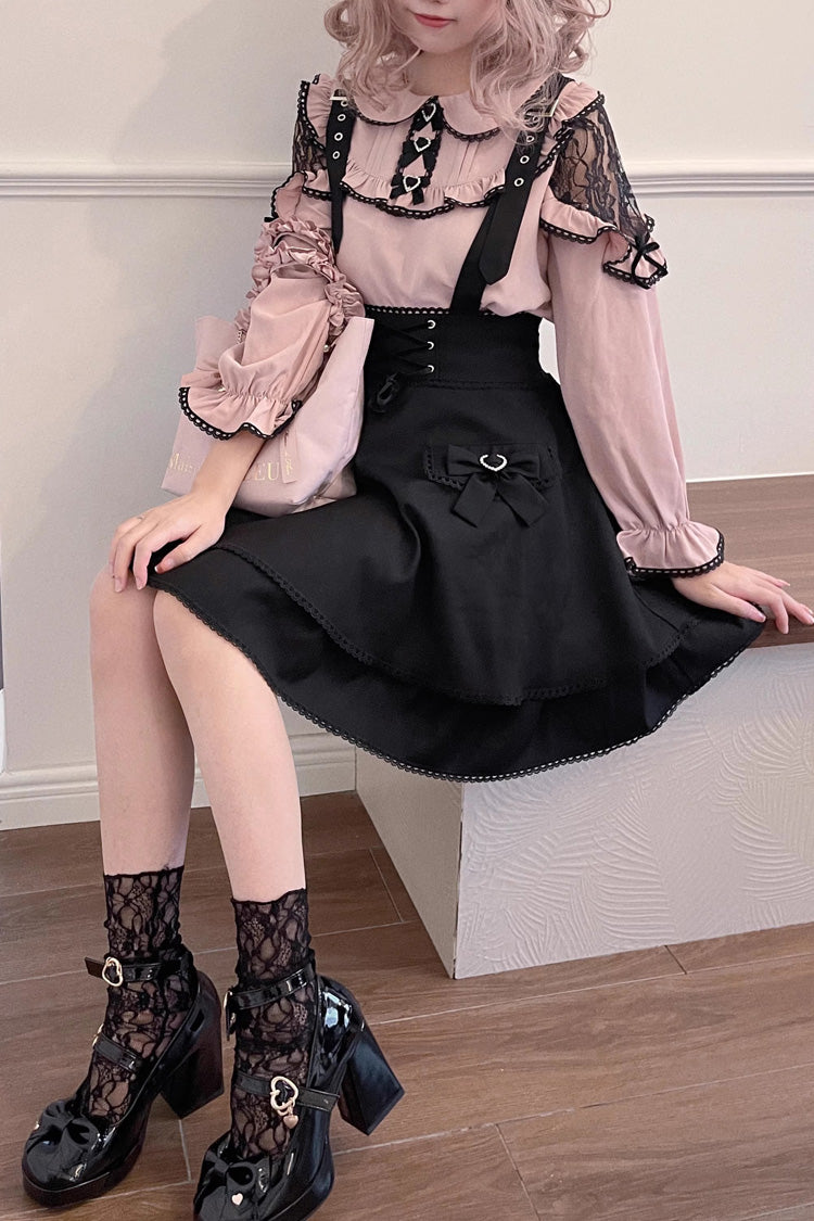Black Ruffle Bowknot Sweet Jirai Kei Princess Strap Dress - Product - 5