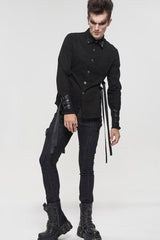 Black Punk Casual Circuit Diagram Print Asymmetric Decoration Men's Long Pants - Product - 10