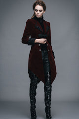 Red Embroidered High Collar Party Womens Gothic Coat - Product - 6