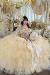 Apricot [Heart’s Beloved Rose] Sleeveless Ruffled Hanayome Bow Lace Lace-Up Sweet Lolita Jsk long Dress - Product - 6