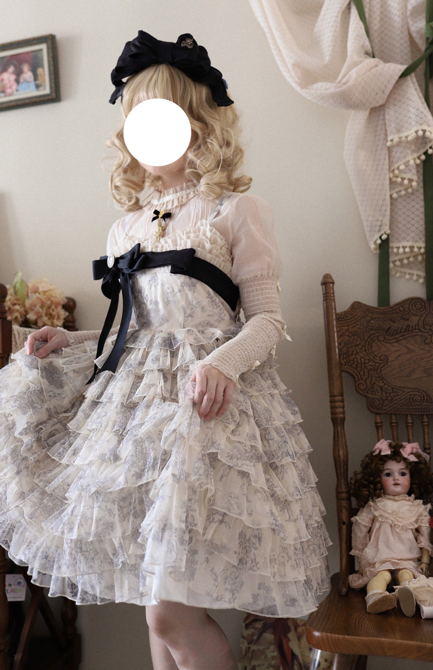 Multi-Color [Wonderland Travels] Multi-Layered Print Ruffle Bowknot Sweet Lolita Tiered Dress - Product - 7