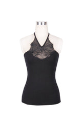 Black Front Chest Spider Web Flocking Printing Mesh Tight Halter Women's Punk Vest - Product - 5