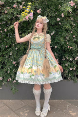 Green [Lemon Chicken] Print Ruffle Bowknot Lace Sweet Lolita Jsk Dress - Product - 2