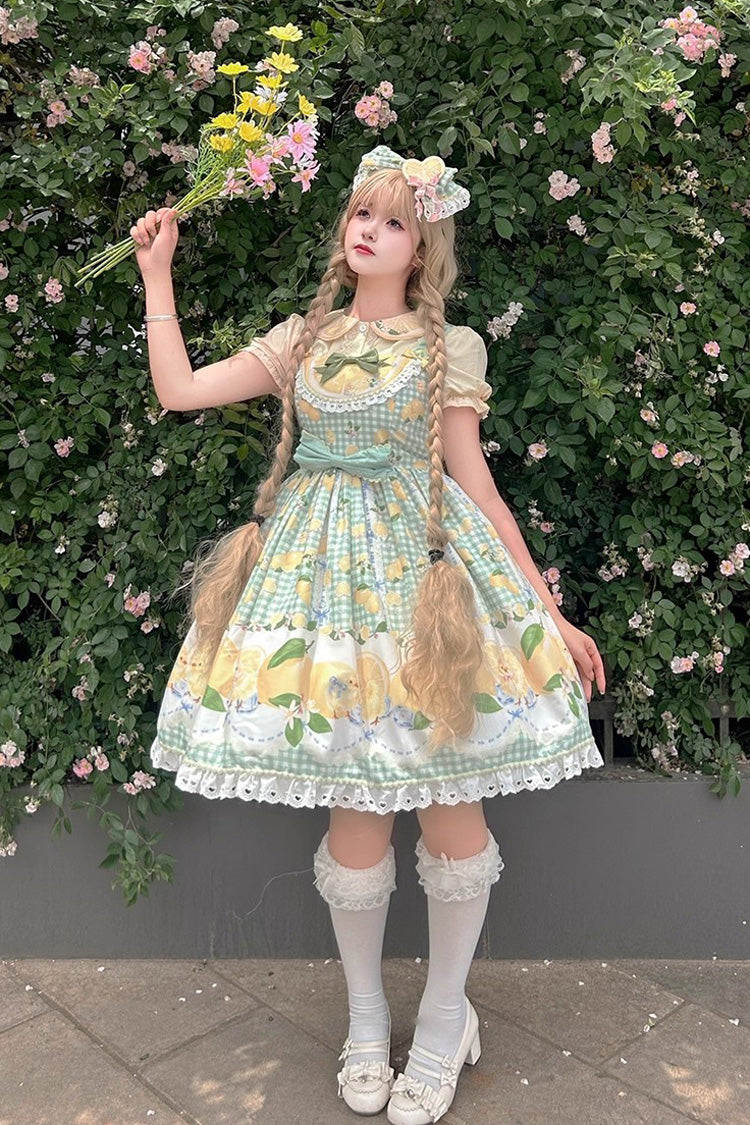 Green [Lemon Chicken] Print Ruffle Bowknot Lace Sweet Lolita Jsk Dress - Product - 2