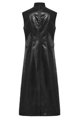 Black Stand Collar Sleeveless Faux Leather Men's Punk Long Vest - Product - 7