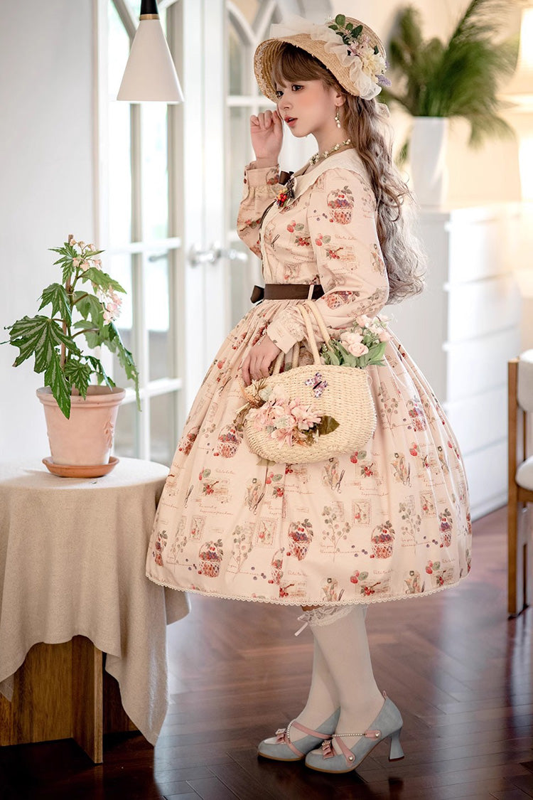 Forest Illustrated Book Long Lantern Sleeves Print Ruffle Sweet Lolita OP Dress 3 Colors - Product - 21