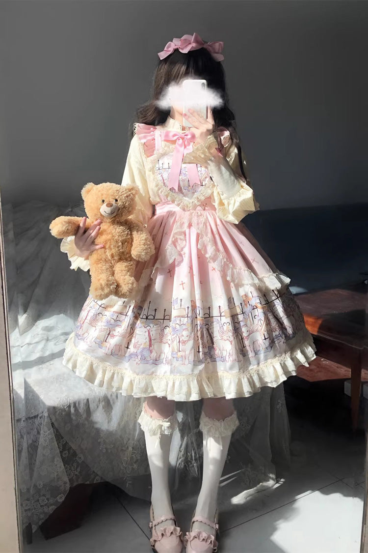 [Angel Lamb] Printed Ruffled Bow Sweet Lolita Skirt 3 Colors - Product - 14