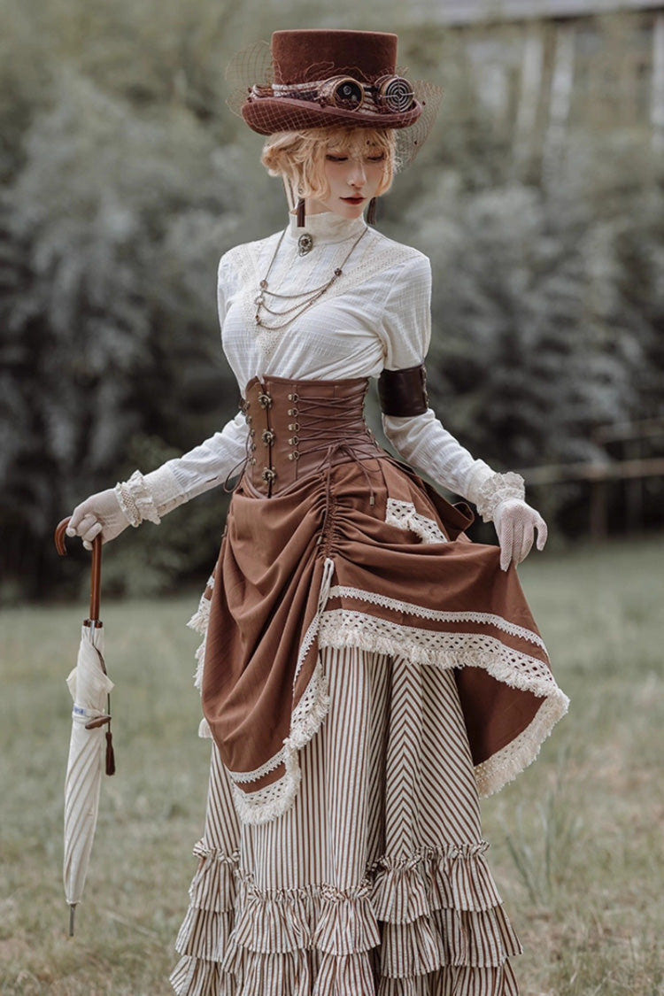 White Victorian Style Stand Collar Long Sleeves Embroidery Lace Classic Vintage Ouji Lolita Blouse - Product - 4