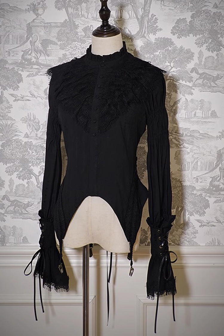 Pirate Series Navigation Treasure Hunting Guide Stand Collar Embroidery Lolita Blouse 3 Colors - Black - 3