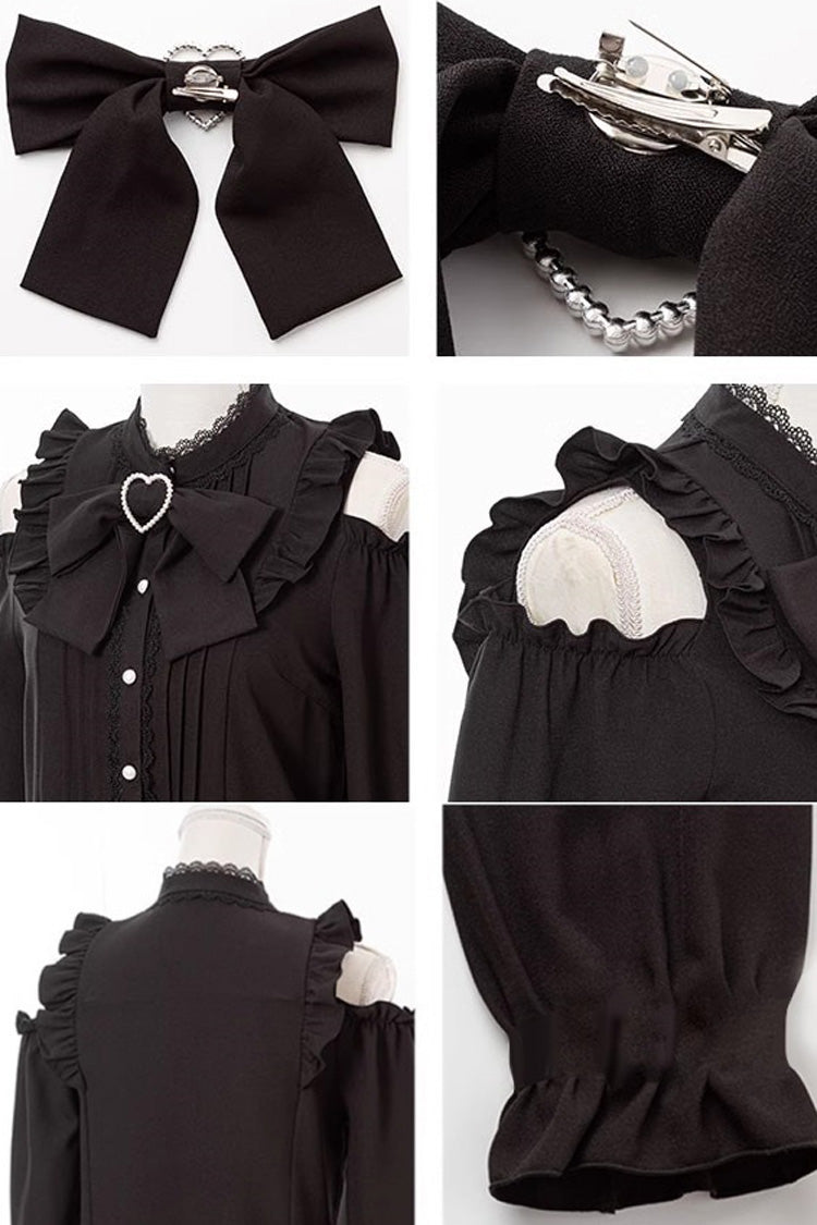 Off Shoulder Long Sleeves Bowknot Jirai Kei Japanese Lolita Blouse 3 Colors - Product - 7